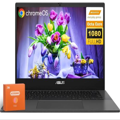 ASUS Chromebook CM1402 Laptop for Students Business, 14" FHD, MediaTek Kompanio 520, 4 GB RAM, 320 GB (64GB eMMC+256GB MSD), WiFi 6,Long-Lasting Battery, Chrome OS, Nonslip Mouse+32GB USB Flash Drive