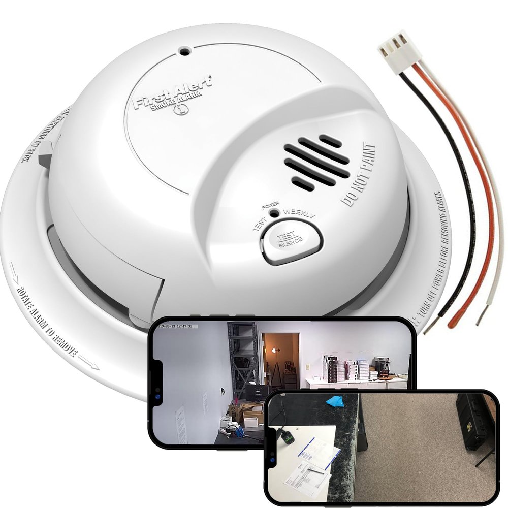 4K Wi-Fi Dual Camera Smoke Detector Fire Alarm Spy Camera (Cam #1 Down View/Cam #2 Side View, 110V AC Connector, Video Only/No Audio)