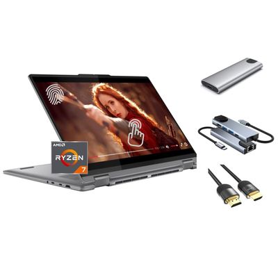 Lenovo Yoga 7 2-in-1 16" 2K Touchscreen Laptop, AMD Ryzen 7 8840HS AI CPU (Beats Ultra 7-150U), 16GB RAM, 512GB SSD + 256GB Portable SSD, Backlit, Keypad, 3-in-1 External Storage Bundle, Win 11