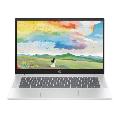 HP Chromebook 14" HD Laptop, Intel N200 Processor, 4GB LPDDR5 RAM, 128GB UFS, Chrome OS, Glacier Silver, Intel UHD Graphics, Bundle with TWE Mouse Pad