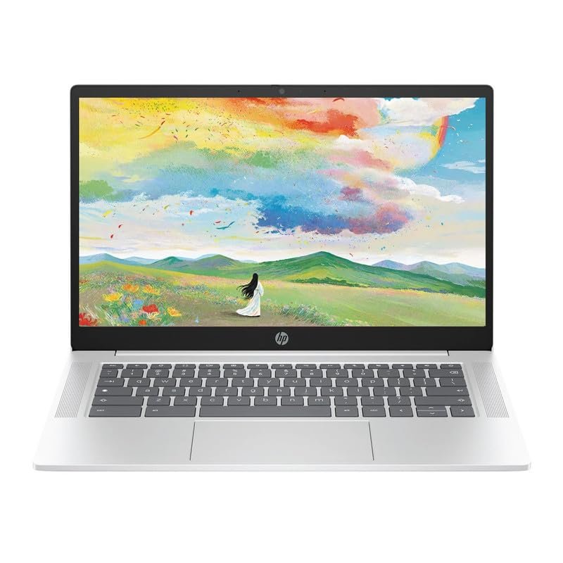 HP Chromebook 14" HD Laptop, Intel N200 Processor, 4GB LPDDR5 RAM, 128GB UFS, Chrome OS, Glacier Silver, Intel UHD Graphics, Bundle with TWE Mouse Pad