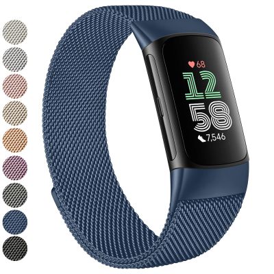 Vanjua for Fitbit Charge 6 Bands Women Men, Stainless Steel Metal Mesh Loop Adjustable Wristband Replacement Strap Compatible with Fitbit Charge 6 Fitness Tracker (Sapphire Blue)