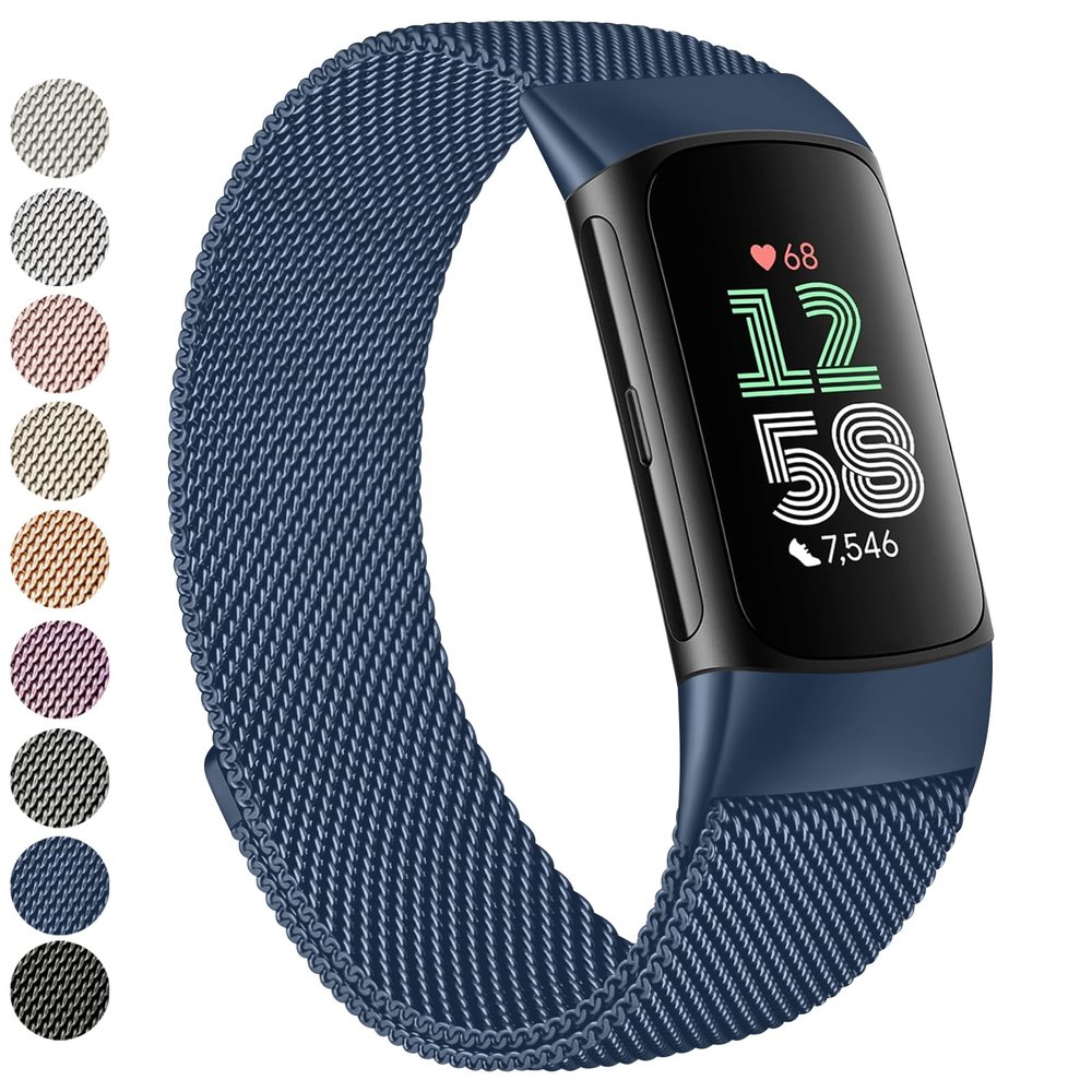 Vanjua for Fitbit Charge 6 Bands Women Men, Stainless Steel Metal Mesh Loop Adjustable Wristband Replacement Strap Compatible with Fitbit Charge 6 Fitness Tracker (Sapphire Blue)