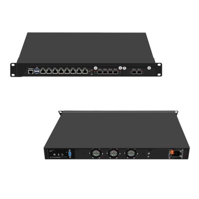 SJRC 19 Inch Firewall Hardware C246 Core i7 8700, 8 Port i226V 2.5GbE LAN 1U Router PC with 6 x SFP+ 10GbE, 19 Rackmount Network Security Appliance with VGA, Barebone No RAM/SSD