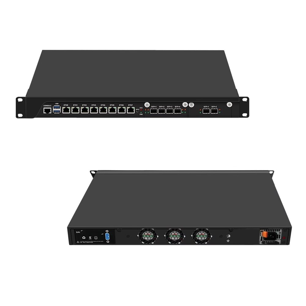 SJRC 19 Inch Firewall Hardware C246 Core i9 9900, 8 Port i226V 2.5GbE LAN 1U Router PC with 6 x SFP+ 10GbE, 19 Rackmount Network Security Appliance with VGA, Barebone No RAM/SSD