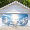 16X7FT Christian Cross Garage Door Decoration Cover Holy Lights Blue Sky Clouds Stairway Heaven Garage Door Banner Backdrop Lord Pray Jesus Church Events Easter Decoration Background view 2
