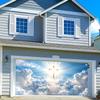 16X7FT Christian Cross Garage Door Decoration Cover Holy Lights Blue Sky Clouds Stairway Heaven Garage Door Banner Backdrop Lord Pray Jesus Church Events Easter Decoration Background view 3