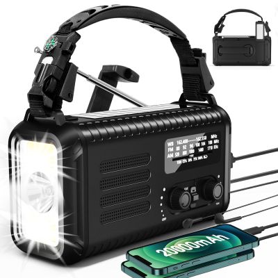 Hand Crank Emergency Radio, NOAA AM/FM Solar, 20000mAh Flashlight SOS