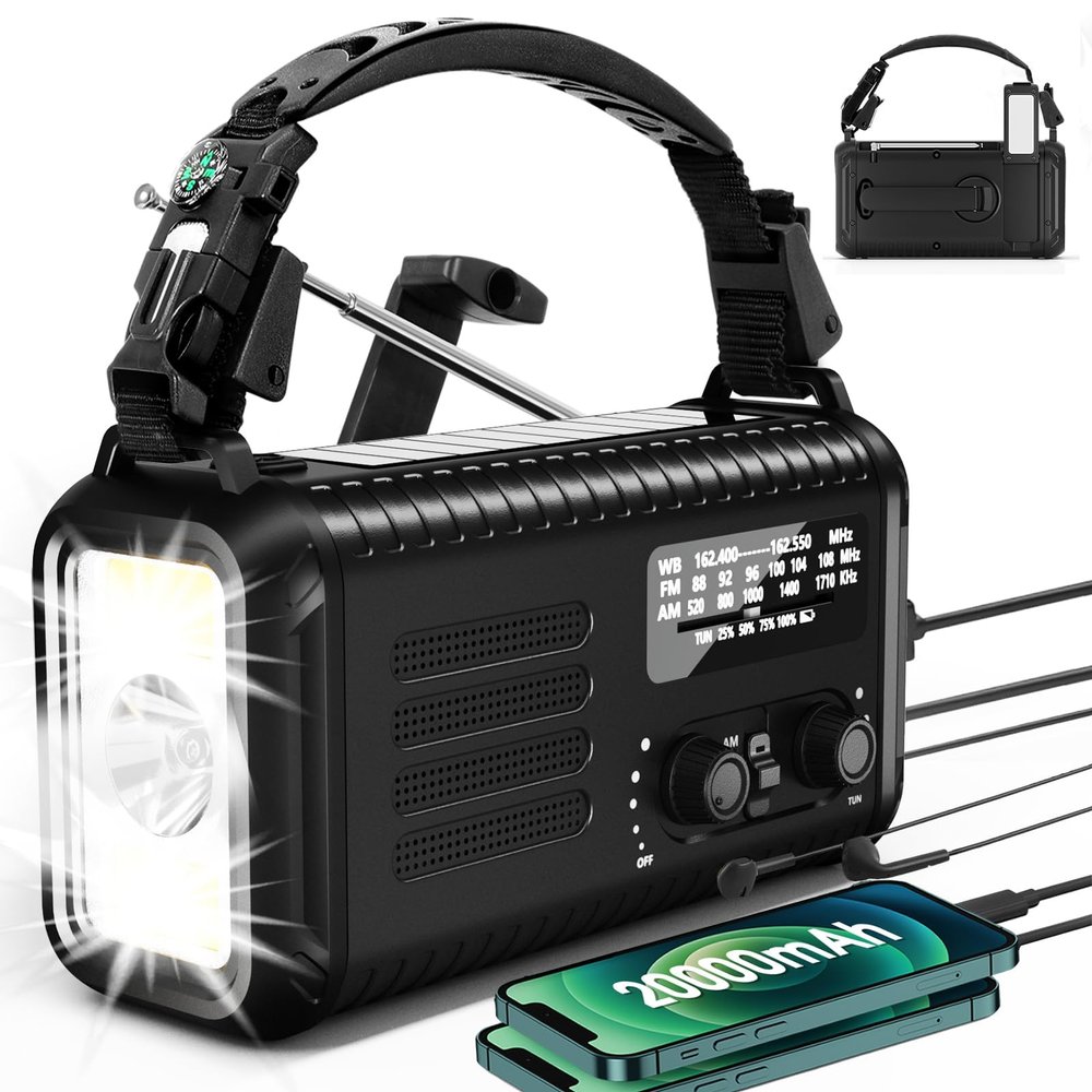 Hand Crank Emergency Radio, NOAA AM/FM Solar, 20000mAh Flashlight SOS