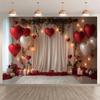 10x8 feet February 14 Valentine's Day Photography Backdrop Gold Glitter Indoor White Curtains Couple Portrait Background Valentine's Day Photo Background view 1