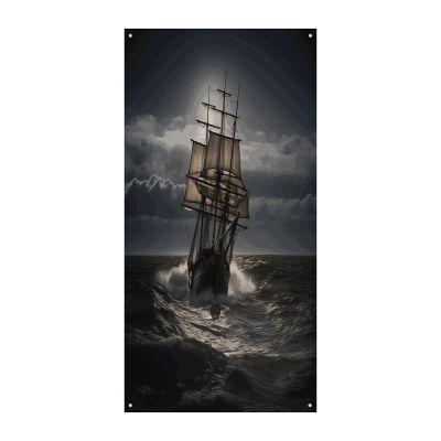 Door Covers Door Hanging Backdrop Decor Banners Sailing Ship in Storm Printed Holiday Party Decorations Supplies Photo Booth for New Year Home Party 35.4" X 70.9"