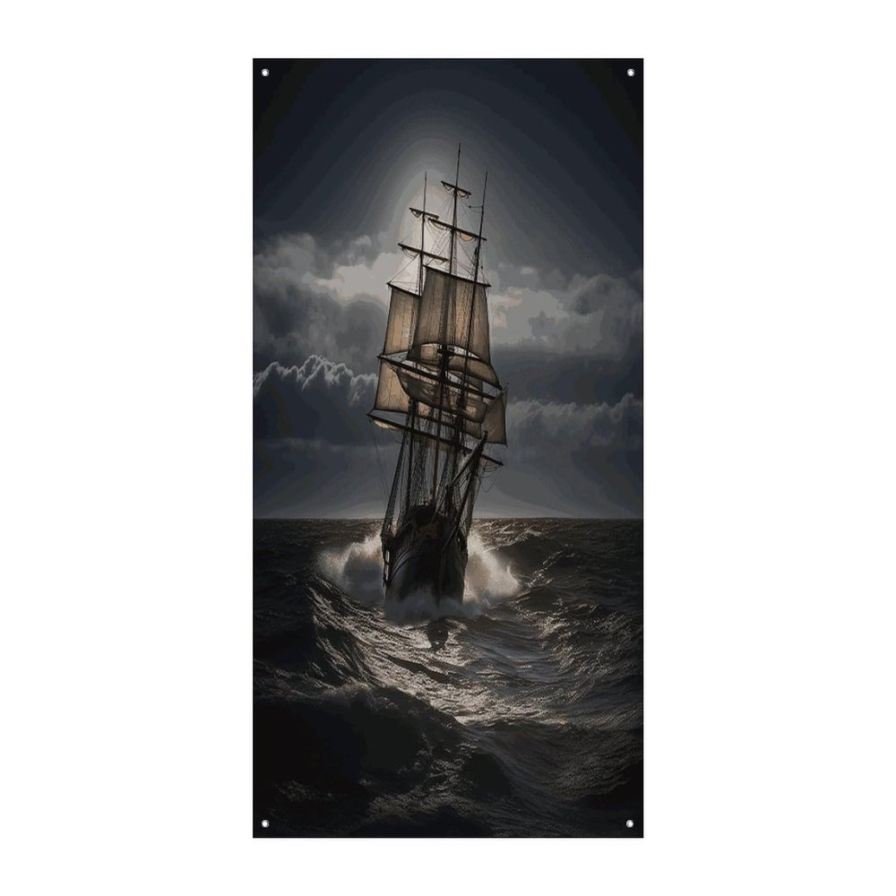 Door Covers Door Hanging Backdrop Decor Banners Sailing Ship in Storm Printed Holiday Party Decorations Supplies Photo Booth for New Year Home Party 35.4" X 70.9"