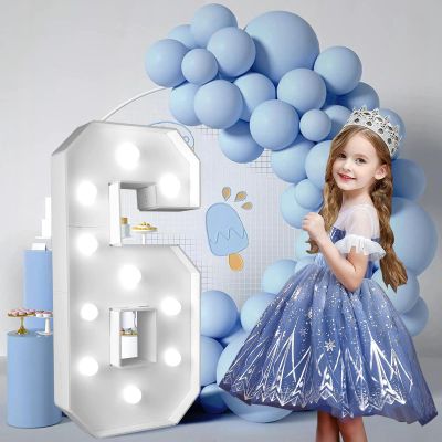2.4FT/28.74in Marquee Light up Numbers Marquee Number 6 with White Lights for Birthday Party Large Mosaic Frame Letter Cardboard Pre-Cut Giant Cut-Out Thick Foam Board Sign DIY Decorations