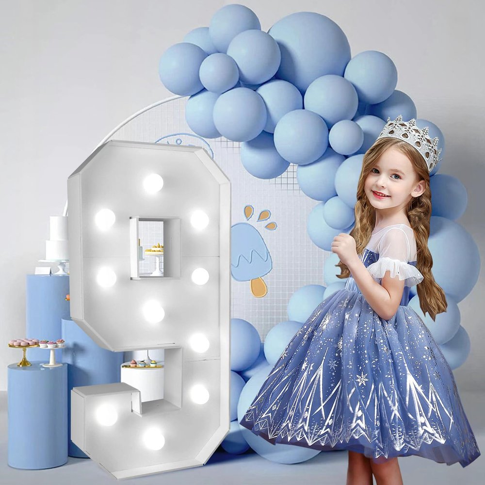 2.4FT/28.74in Marquee Light up Numbers Marquee Number 9 with White Lights for Birthday Party Large Mosaic Frame Letter Cardboard Pre-Cut Giant Cut-Out Thick Foam Board Sign DIY Decorations