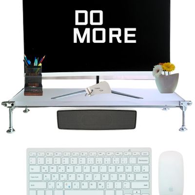 Acrylic Monitor Stand, LED Strip Lights Metal Shelf HolderLaptop Computer/TV/PC/Printers, Perfect Desktop Stands Organizer with Underneath Storage for Office Accessories Handmade Personalized Gifts