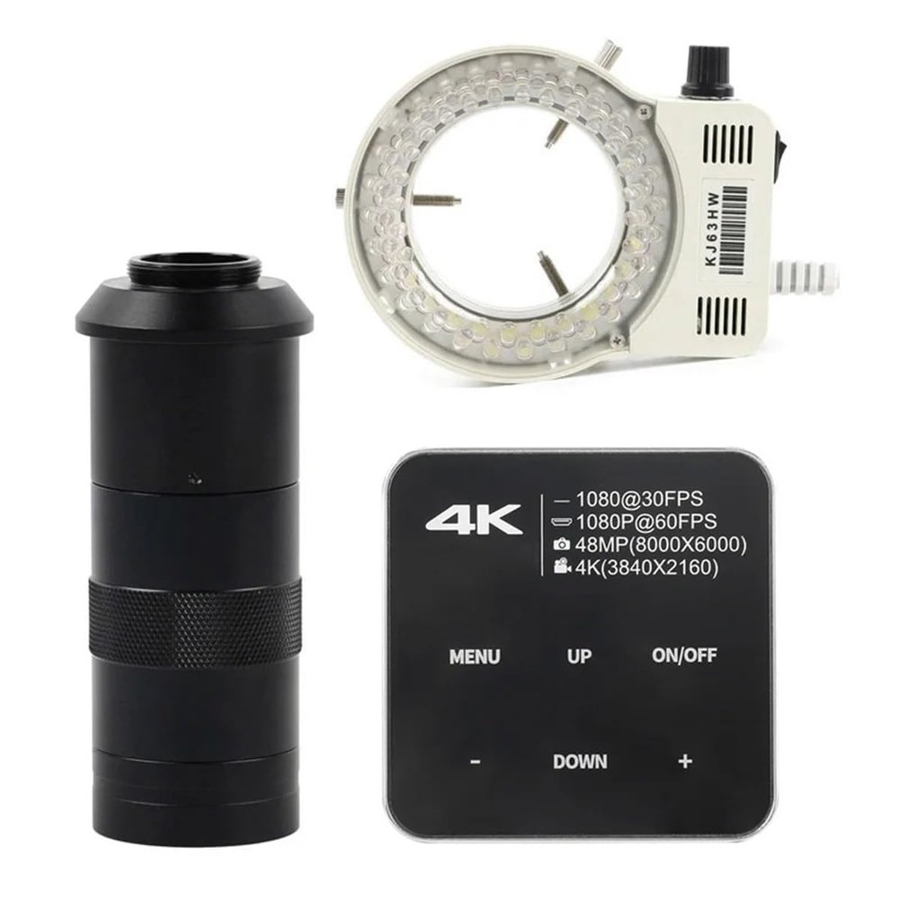 JOEBO Microscope Kit 48MP 4K Digital USB Microscope Camera 100X 130X 180X 200X 500X C-Mount Lens Microscope Lens Adapters(with 100X Lens Light)