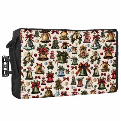 Christmas Bells Beige Outdoor TV Cover 30"-32" - 600D Waterproof TV Cover Weatherproof TV Screen Protector Dustproof Winter Xmas Bow Garland on Burlap TV Display Protector for Outside Flat Screen TV