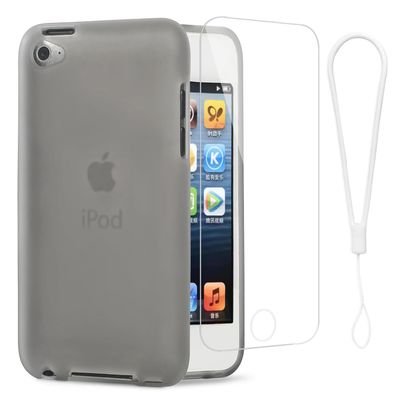 iPod Touch 4 Case, iPod Touch4 Protective case Ultra Thin Black Rubber Silicone Case Hard Plastic Hot Pink and Black Shockproof Cover for Apple iPod Touch 4, 4th Gen (Clear Gray)