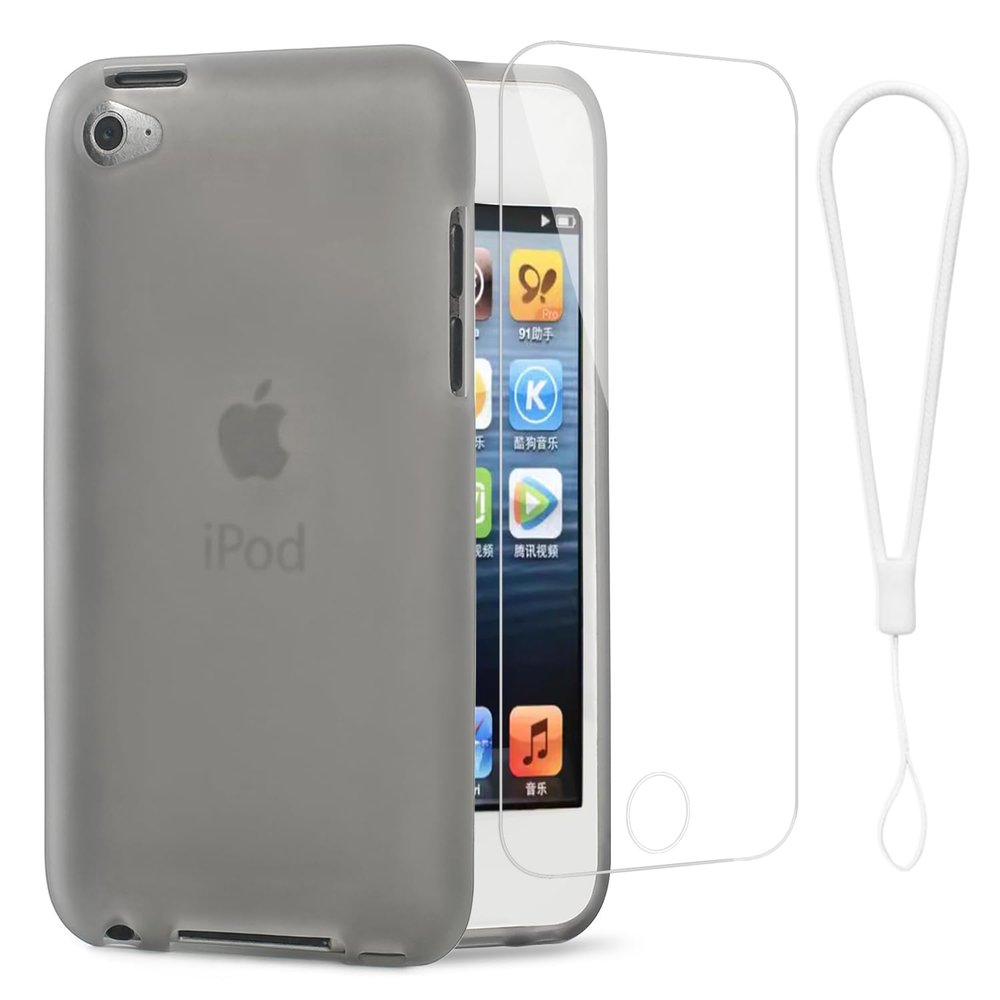 iPod Touch 4 Case, iPod Touch4 Protective case Ultra Thin Black Rubber Silicone Case Hard Plastic Hot Pink and Black Shockproof Cover for Apple iPod Touch 4, 4th Gen (Clear Gray)