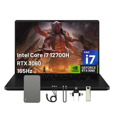 ASUS ROG Zephyrus 16" WUXGA 165Hz Gaming Laptop, 16GB DDR5, 1TB PCIe SSD, Intel i7-12700H, GeForce RTX 3060 6GB GDDR6, Windows 11, RGB Backlit Keyboard, Wi-Fi 6, Black, 128GB Docking Station Set
