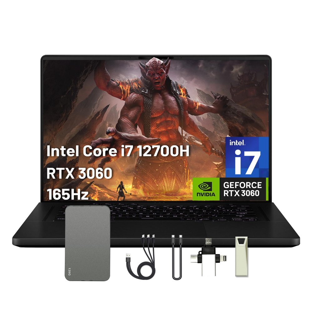 ASUS ROG Zephyrus 16" WUXGA 165Hz Gaming Laptop, 16GB DDR5, 1TB PCIe SSD, Intel i7-12700H, GeForce RTX 3060 6GB GDDR6, Windows 11, RGB Backlit Keyboard, Wi-Fi 6, Black, 128GB Docking Station Set