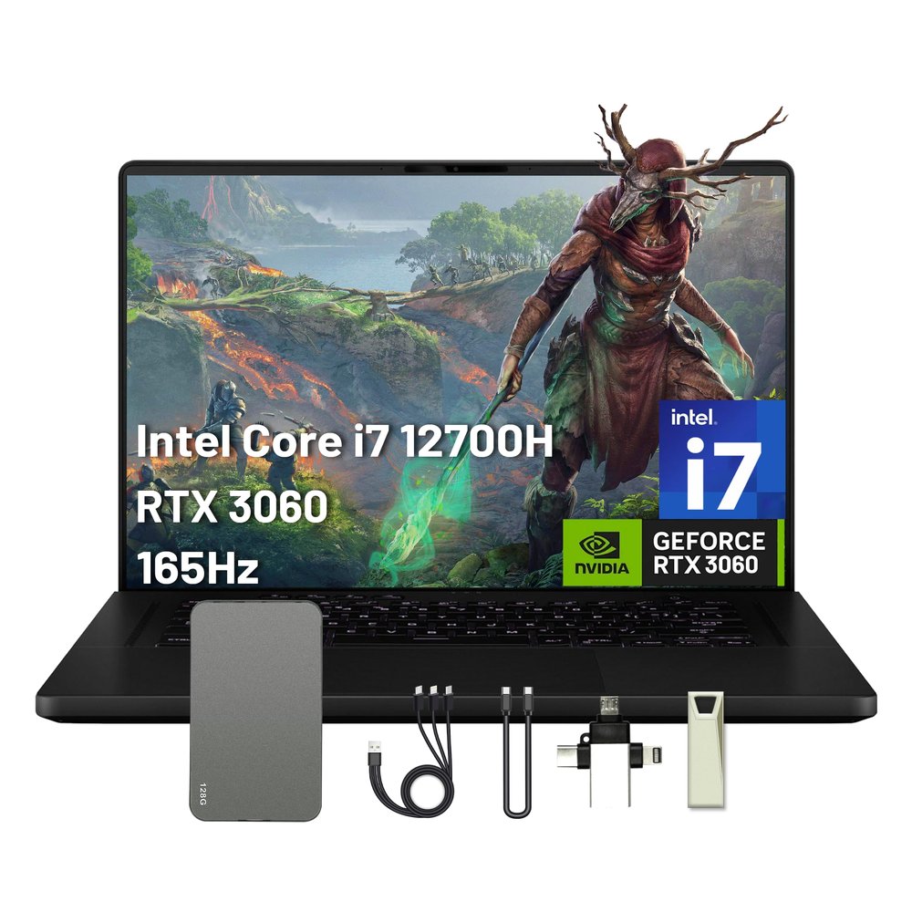 ASUS ROG Zephyrus 16" WUXGA 165Hz Gaming Laptop, 16GB DDR5, 512GB PCIe SSD, Intel i7-12700H, GeForce RTX 3060 6GB GDDR6, Win 11 Pro, RGB Backlit Keyboard, Wi-Fi 6, Black, 128GB Docking Station Set
