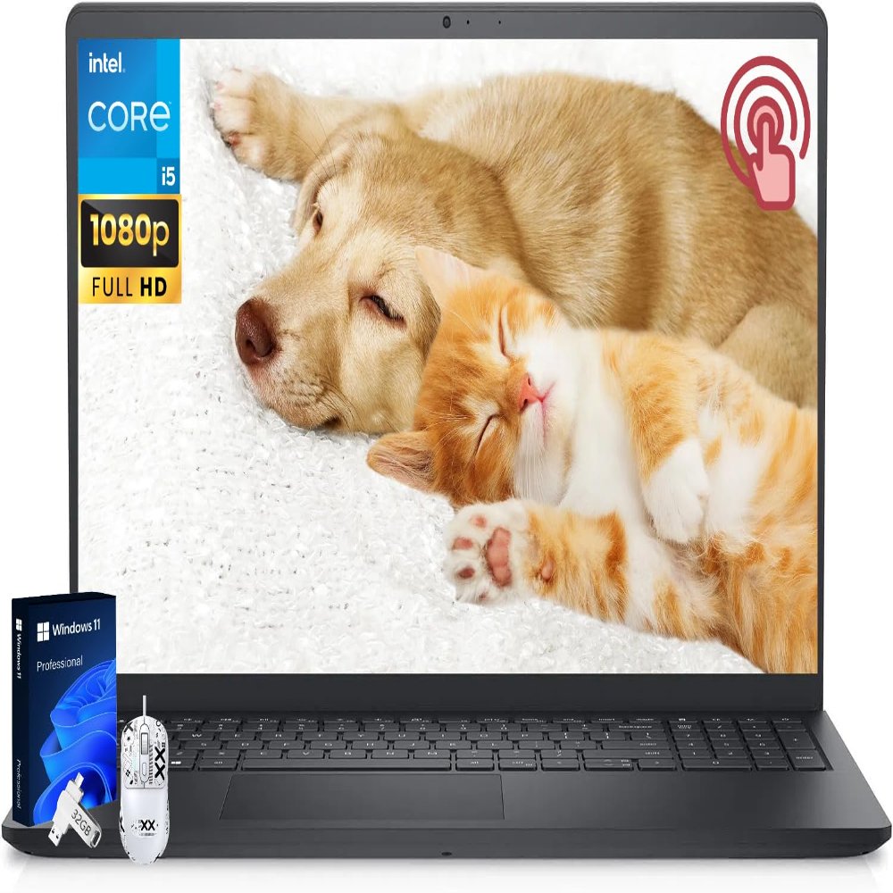Dell Inspiron 15 3520 Business Laptop, 15.6" FHD Touchscreen, Intel 10-Core i5-1235U(Up to 4.40 GHz), 32 GB RAM, 2 TB SSD, Intel UHD Graphics, Windows 11 Pro, 32GB USB C Flash Drive, Patented Mouse