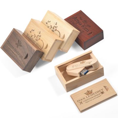 10Pack Personalized Swivel Wooden/Bamboo USB 3.0 Flash Drive 64GB - Handmade Custom Engraved Memory Stick for Wedding, Corporate Gifts, Promotions, Events (Containing Exquisite Bags)