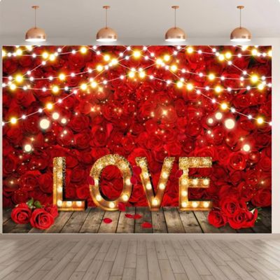 6x4 feet Red Rose Flash Backdrop Love Love Sign Valentine's Day Romantic Portrait Birthday Photography Background Decoration Banner