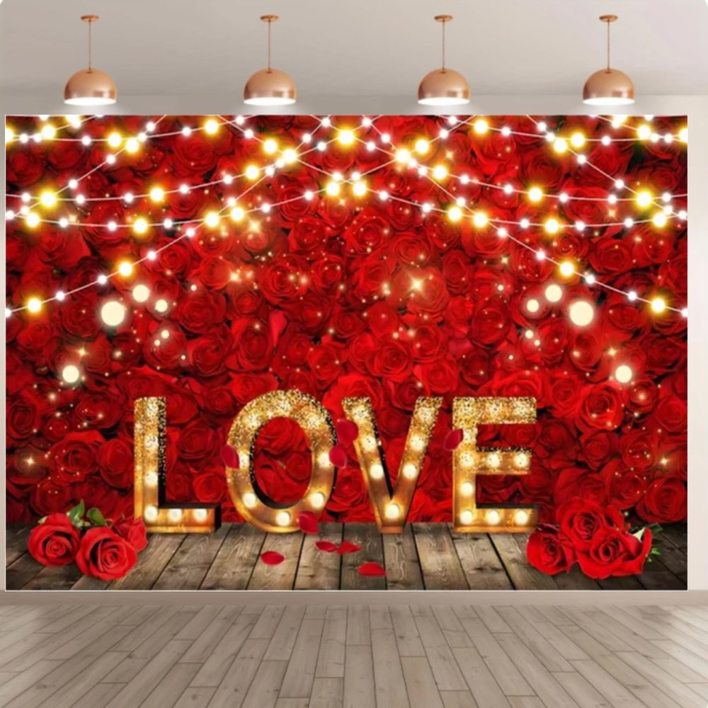 6x4 feet Red Rose Flash Backdrop Love Love Sign Valentine's Day Romantic Portrait Birthday Photography Background Decoration Banner