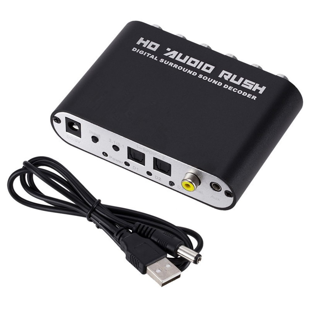 MiBoce 5.1 Channel Audio Decoder, AC3 Digital Optical Coax to Analog Audio Converter, 2-Way SPDIF Optical Input, 1 Coaxial Input, 1 Stereo Input, for Home Theater, Square, Concert Hall