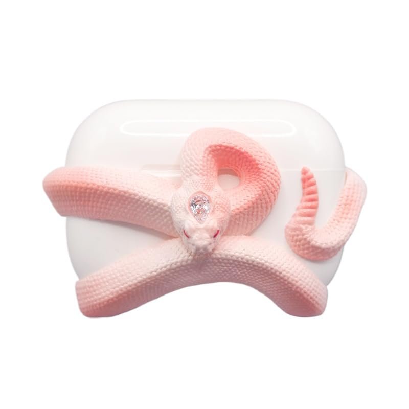 3D Snake Wireless Earphones Case, Sidewinder Bluetooth Earphones Protective Cover, Air Pods Pro/Pro 2/3/4 (Pink, for AirPods Pro 2)
