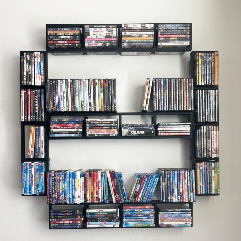 QIUTMER 5Pcs Wall Mount 34 Inch Media Storage Rack, CD DVD Organizer Metal Shelf, Open Kids' Bookshelf, for Store CD DVD and Video Game Organizer