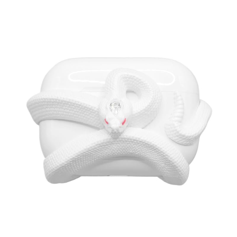 3D Snake Wireless Earphones Case, Sidewinder Bluetooth Earphones Protective Cover, Air Pods Pro/Pro 2/3/4 (White, for AirPods 2)