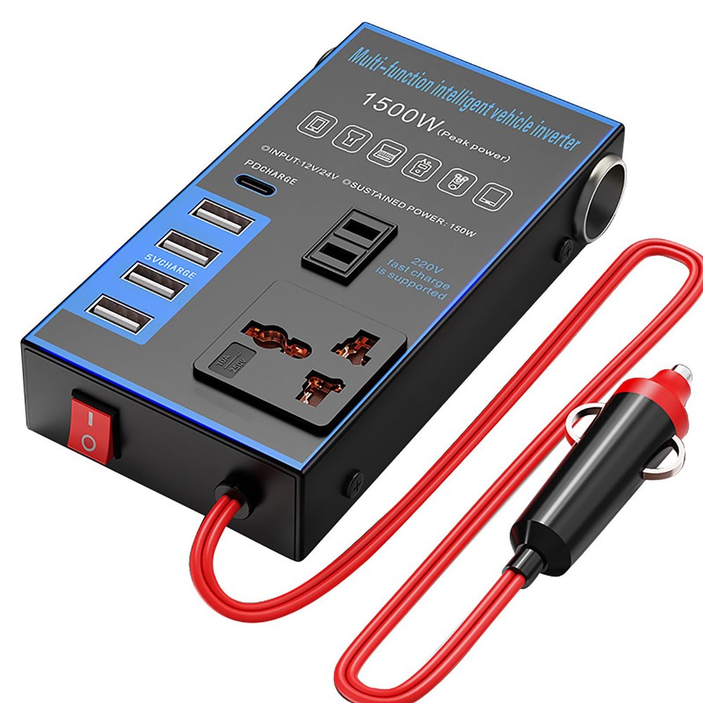 1500W Car Inverter Vehicle AC Powers Converter, 12V to 110V 24V to 220V Converter USB PD Fast Charging,Portable Automotive Powers Inverter for Vehicles, Car Office Working, Camping, Road Trip