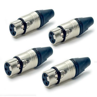 GST GEAR Silver Plated Audio XLR 3 Pin Male Plugs/Connectors, 4 Pcs (Female, Black)