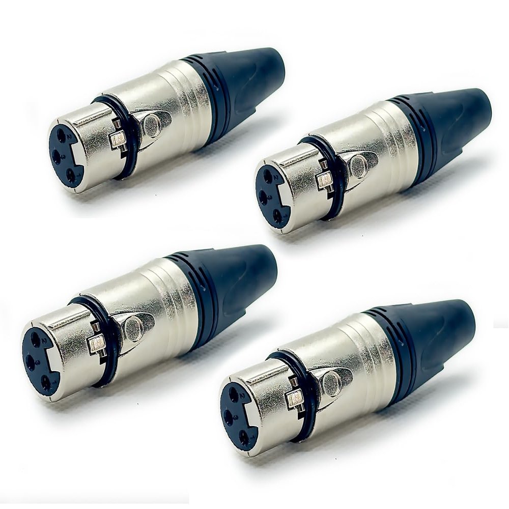 GST GEAR Silver Plated Audio XLR 3 Pin Male Plugs/Connectors, 4 Pcs (Female, Black)