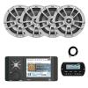 JBL Wake Series R4500 4" Color Display Marine USB Bluetooth AM/FM/WeatherBand Radio Receiver with Wired Remote, Extension Cable, 4x 8" 375 Watt Max 2-Way High-Performance Boat Audio Speakers (Gray) view 1