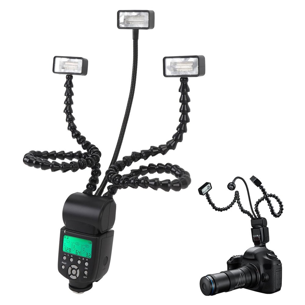 3 Head Camera Flash, 48CM 3 Head Flexible Arms Independent Control, 5600K, 8 Level Brightness Portable Camera Macro Arm Light for DSLR Camera