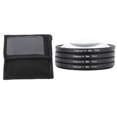 4 in 1 Close Up Filter Kit Macro Lens Filter Set 1 2 4 10 with Storage Pouch, Optical Glass for Digital Camera Photography (72mm)