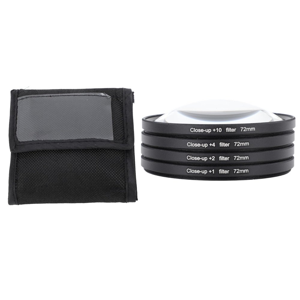 4 in 1 Close Up Filter Kit Macro Lens Filter Set 1 2 4 10 with Storage Pouch, Optical Glass for Digital Camera Photography (72mm)