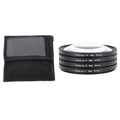 4 in 1 Close Up Filter Kit Macro Lens Filter Set 1 2 4 10 with Storage Pouch, Optical Glass for Digital Camera Photography (67mm)