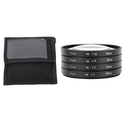 4 in 1 Close Up Filter Kit Macro Lens Filter Set 1 2 4 10 with Storage Pouch, Optical Glass for Digital Camera Photography (58mm)