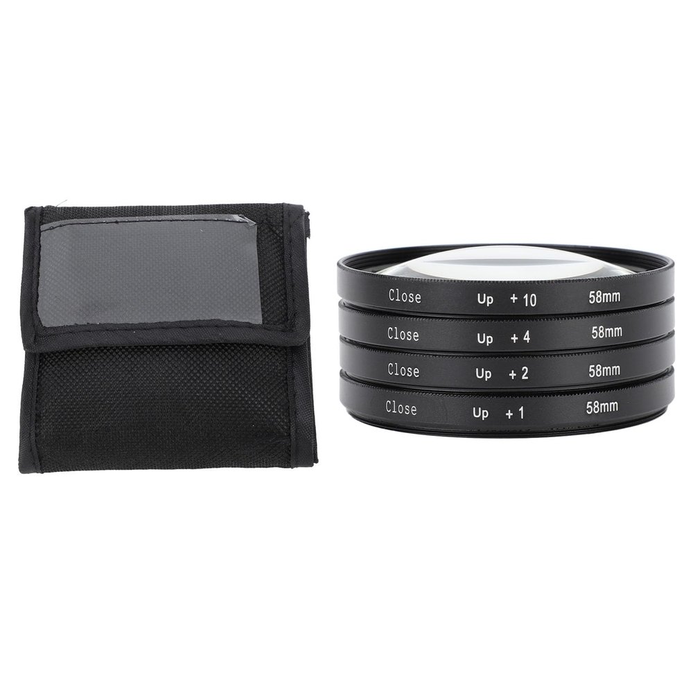 4 in 1 Close Up Filter Kit Macro Lens Filter Set 1 2 4 10 with Storage Pouch, Optical Glass for Digital Camera Photography (58mm)