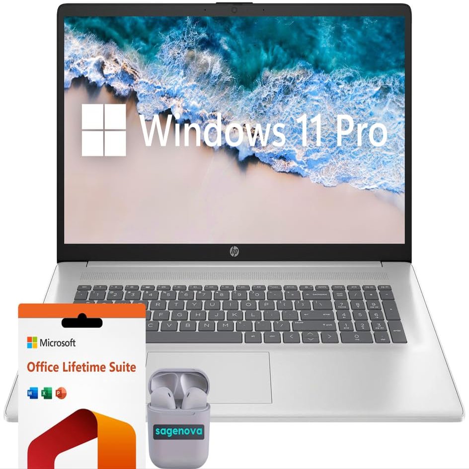 HP Business Laptop Computer, 17.3" FHD IPS LED Laptop 40GB RAM 2TB SSD, AMD Ryzen 5 7430U, Windows 11 Pro Laptop with Microsoft Office Lifetime License, Numeric Keypad, SageNova Earphones, Silver