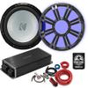 KICKER Subwoofer and Amp Package of 4 Items - 10" KM 350 Watt Sub, Class D Monoblock Amplifier, LED Charcoal Grille and 8AWG Complete Wiring Kit view 1