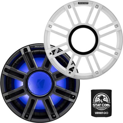KICKER Subwoofer and Grille Package of 2 Items 12" Premium LED Marine Subwoofer (4-ohm) with Charcoal and White Grilles 51MWE124+51MWG12W