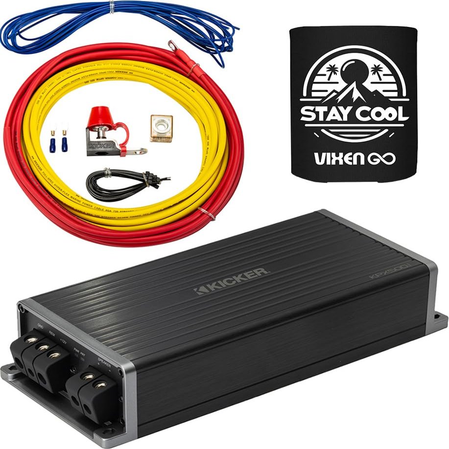 KICKER Amp and Wiring Kit Package of 2 Items 400W Mono KPX Series Marine Amplifier with 8AWG Power Wiring Kit - Boat Kit - 51KPX500.1 Amplifier & 47KMPK8 Wiring Kit
