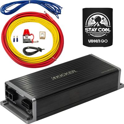 KICKER Amp and Wiring Kit Package of 2 Items 300W 4-Channel KPX Series Marine Amplifier with 8AWG Power Wiring Kit - Boat Kit - 51KPX300.4 Amplifier & 47KMPK8 Wiring Kit