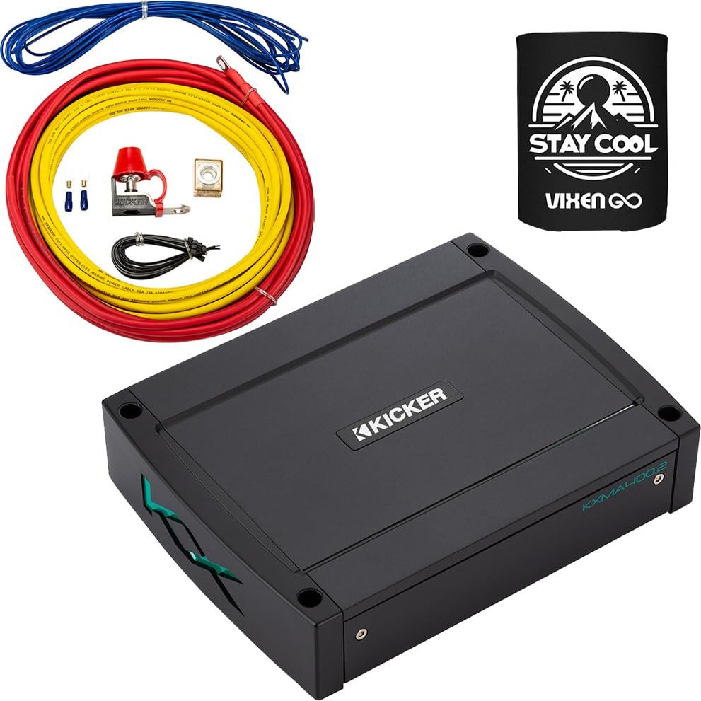 KICKER Amp and Wiring Kit Package of 2 Items 400W 2-Channel KXMA Series Marine Amplifier with 8AWG Power Wiring Kit - Boat Kit - 48KXMA400.2 Amplifier & 47KMPK8 Wiring Kit